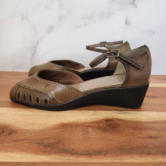 Liz Baker 8.5-9 women's Huarache wedge sandal peep toe patina Brown - Picture 4 of 8